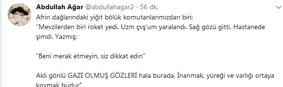 Kahraman gaziden duygusal mesaj